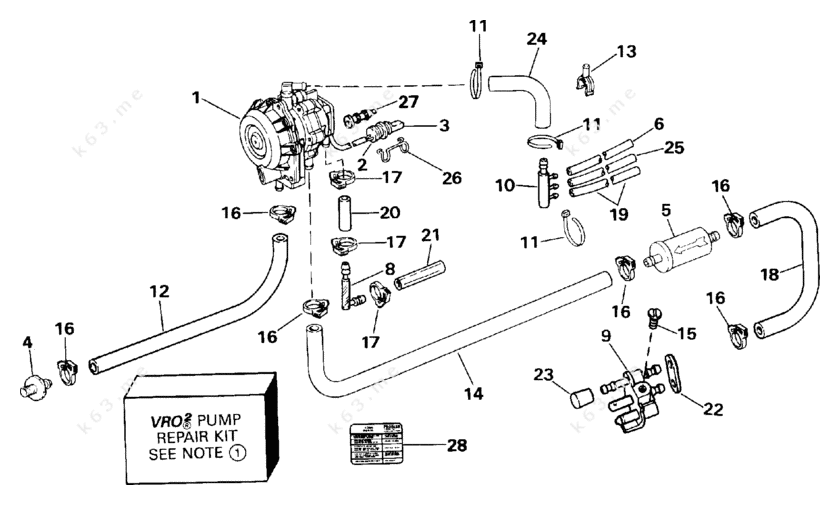 Johnson 1992 40 VJ40TELENJ, VRO Pump parts catalog